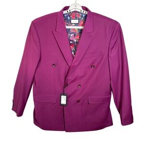 Ron Tomson LA Blazer Size 52 Burg Fushia Floral Lining NWT $810 Double Breasted